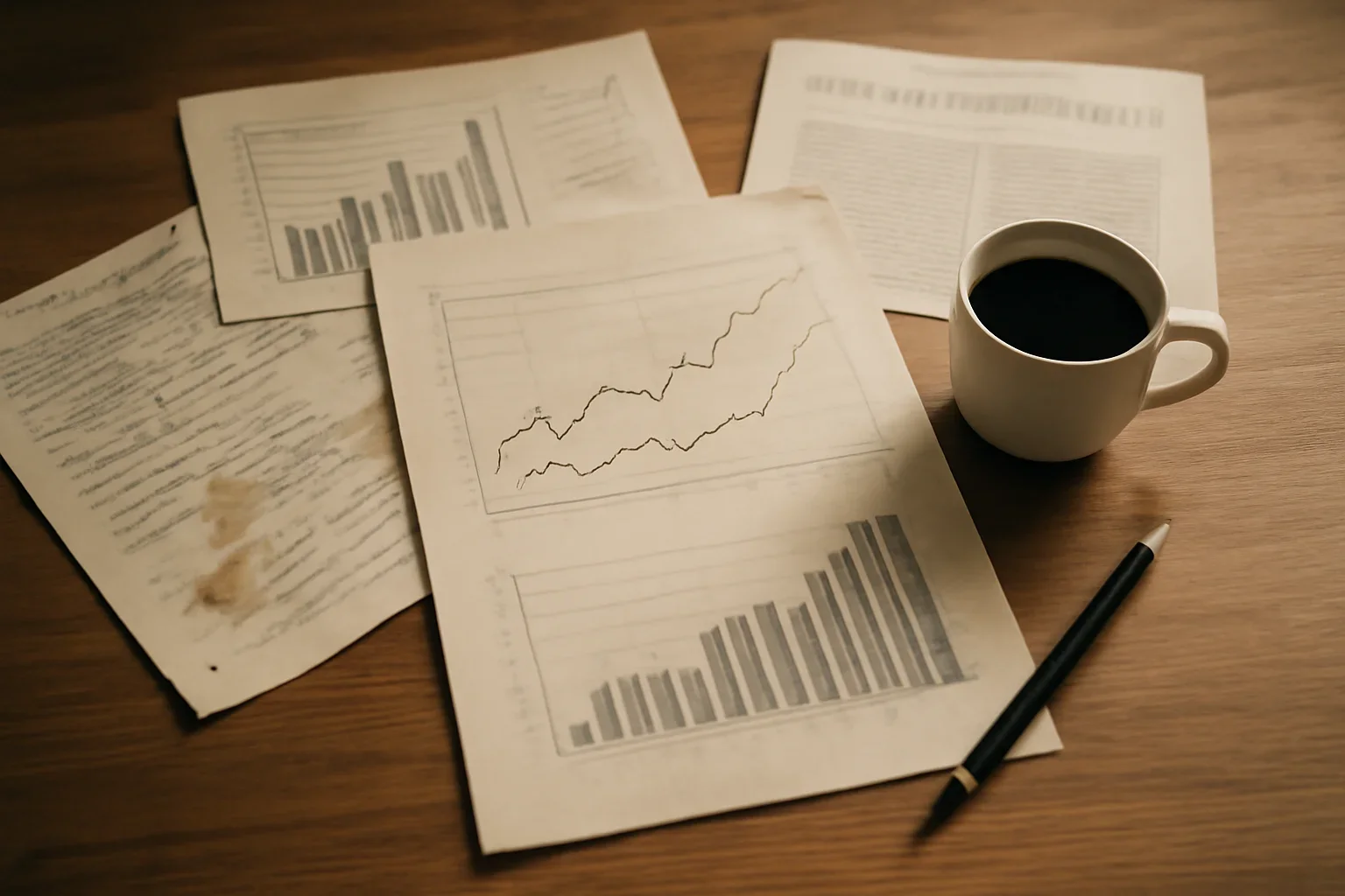Editorial-style image for Economics Is Not ‘Rocket Science’ with student economist desk with charts, policy notes, and coffee-stained drafts