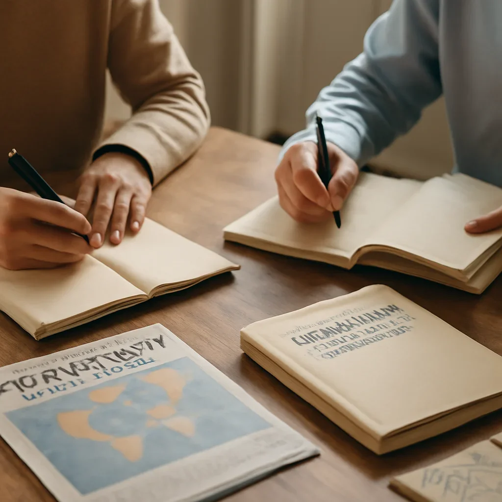 Closing call-to-action image for How to Build an International Relations Writing Portfolio featuring readers, notebooks, and international affairs material