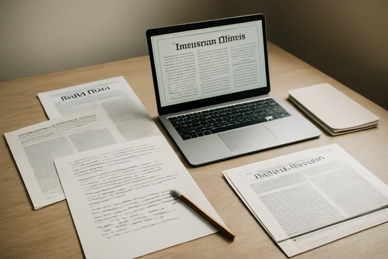 Editorial-style image for How to Build an International Relations Writing Portfolio with portfolio review desk with printed articles, edits, and a laptop layout