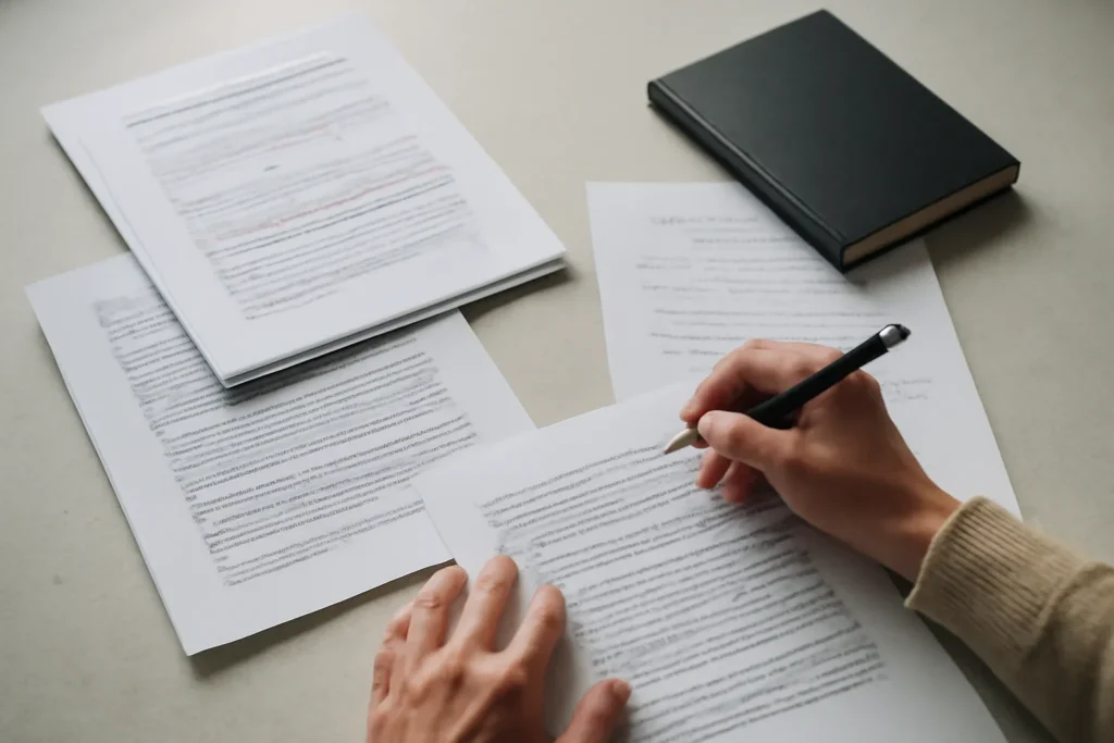Editorial-style image for How to Pitch an Article to an International Affairs Magazine with writer preparing a concise pitch beside edited drafts and editorial notes