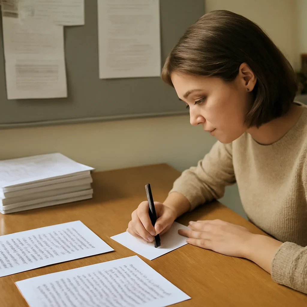 Supporting visual for How to Pitch an Article to an International Affairs Magazine showing writer preparing a concise pitch beside edited drafts and editorial notes in a working editorial context