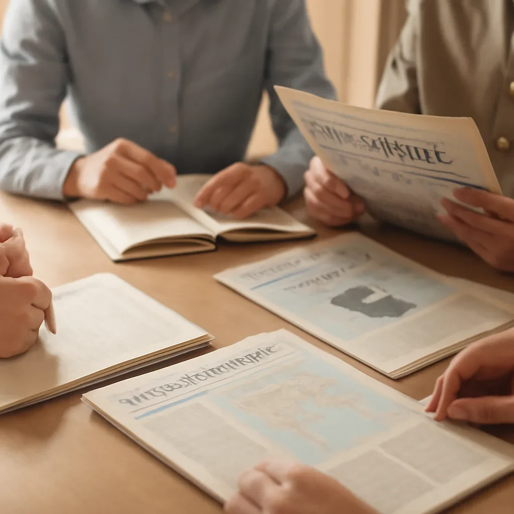 Closing call-to-action image for How to Read a Weekly News Recap Like an Analyst featuring readers, notebooks, and international affairs material