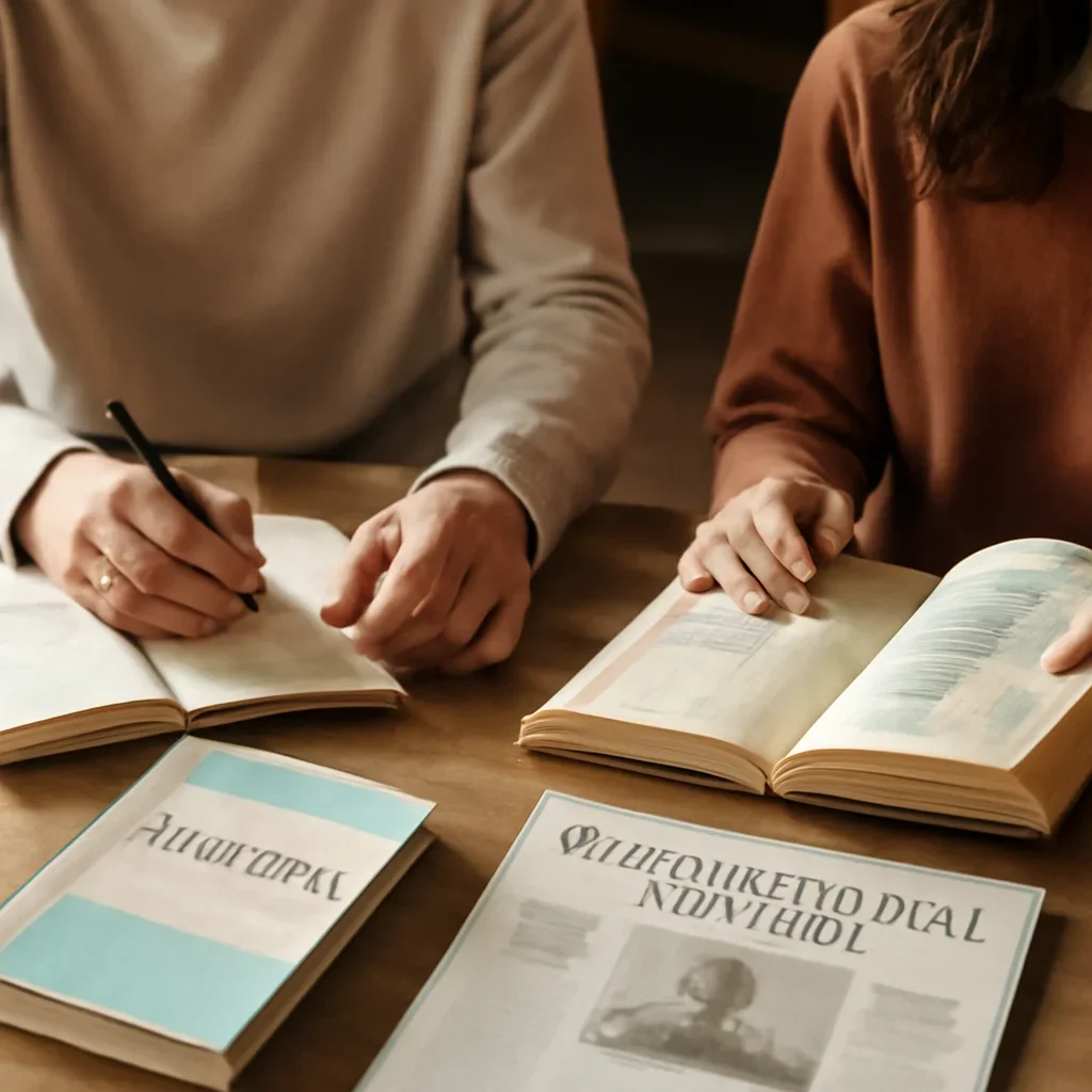 Closing call-to-action image for How to Start Writing About Geopolitics featuring readers, notebooks, and international affairs material