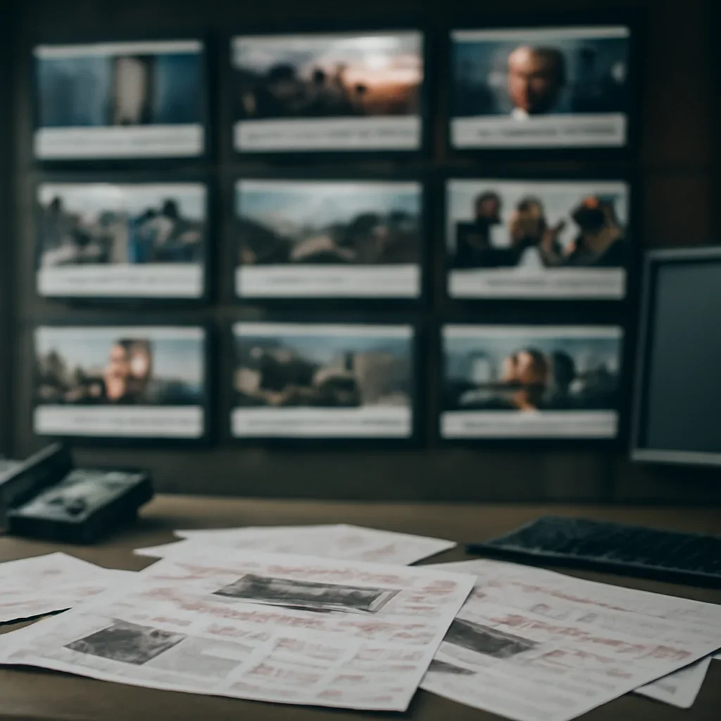 Supporting visual for Why Media Narratives Shape International Politics showing newsroom monitor wall with contrasting headlines and marked-up print pages in a working editorial context