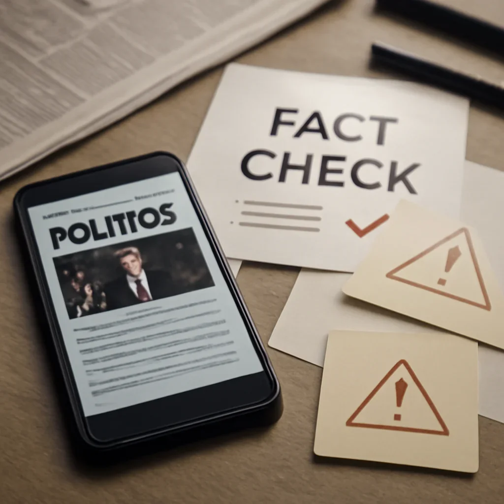 Supporting visual for What Is Disinformation in Politics? showing smartphone news feeds, fact-check notes, and warning markers on a desk in a working editorial context