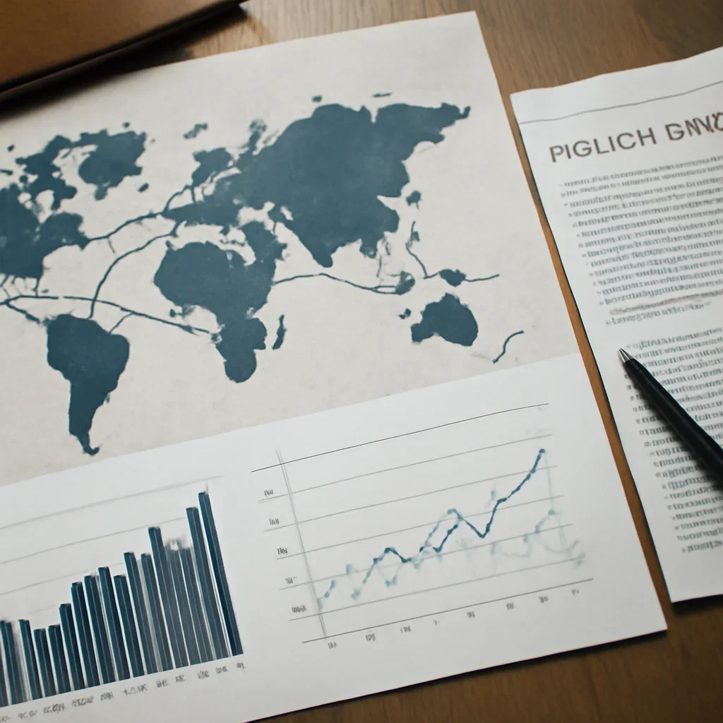 Supporting visual for Why Sanctions Work or Fail showing trade route map, financial charts, and policy brief on a desk in a working editorial context