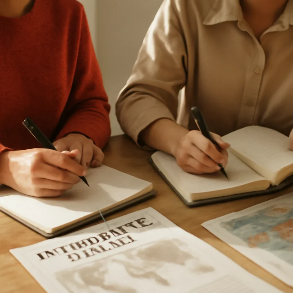 Closing call-to-action image for Why Youth Perspectives Matter in Foreign Policy featuring readers, notebooks, and international affairs material