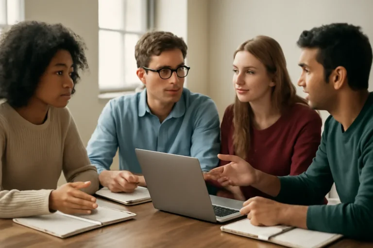 Editorial-style image for Why Youth Perspectives Matter in Foreign Policy with student editorial meeting with notebooks, laptops, and lively discussion