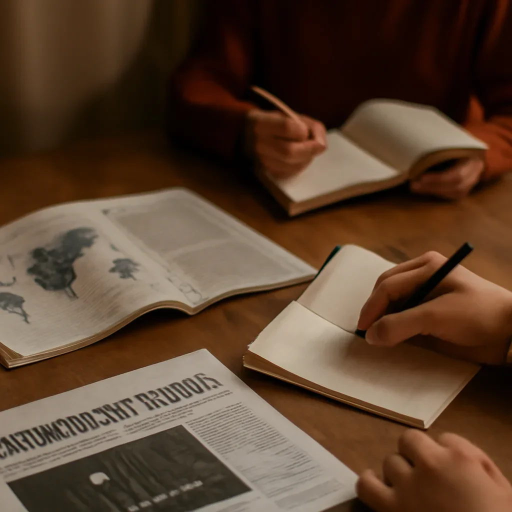 Closing call-to-action image for Global Governance featuring readers, notebooks, and international affairs material