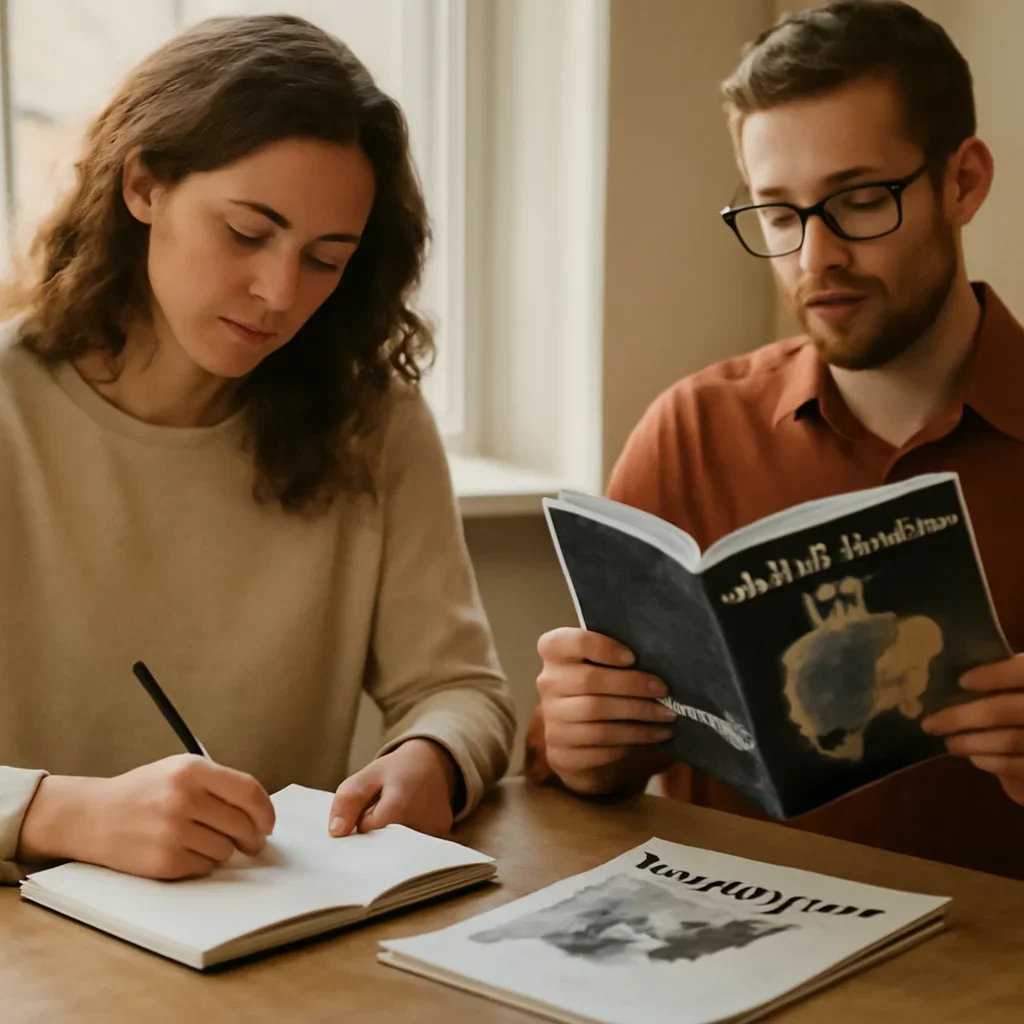 Closing call-to-action image for Labour & Society featuring readers, notebooks, and international affairs material