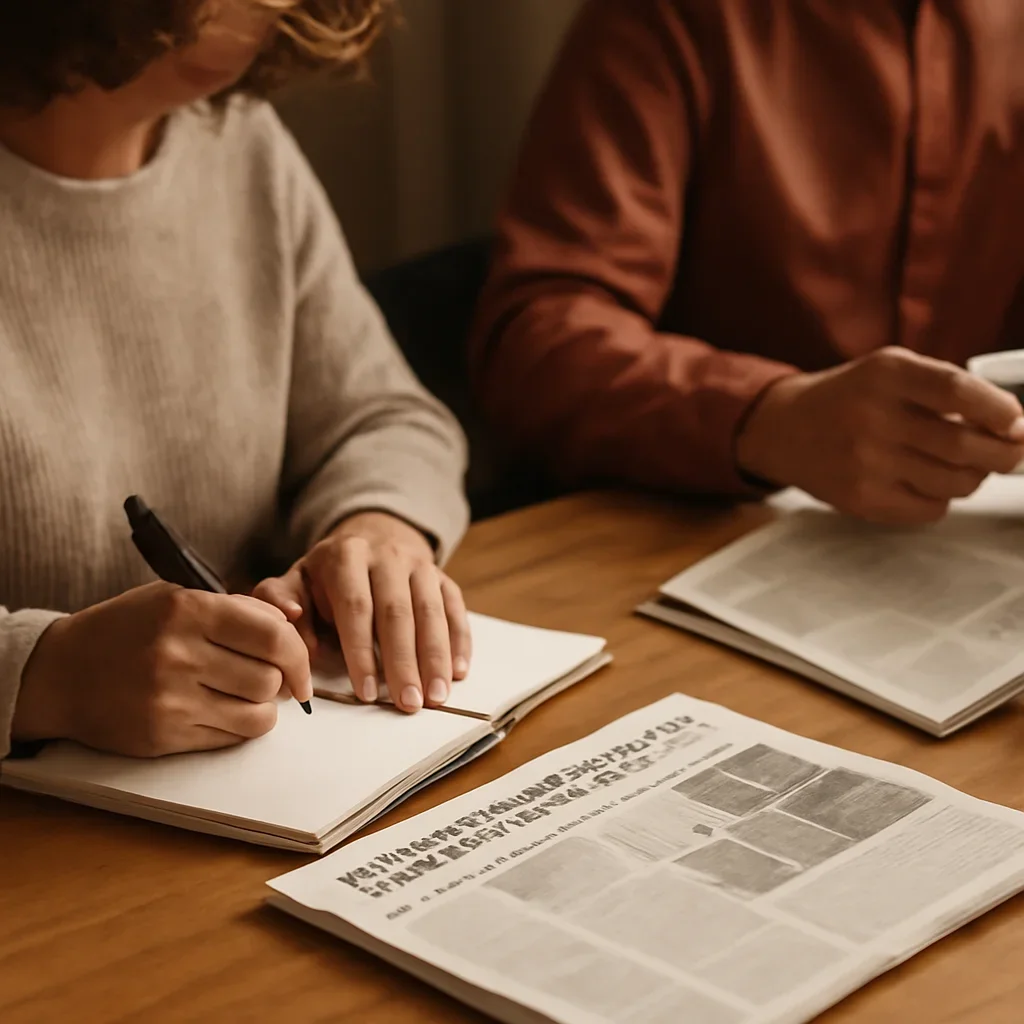 Closing call-to-action image for Public Health & Policy featuring readers, notebooks, and international affairs material