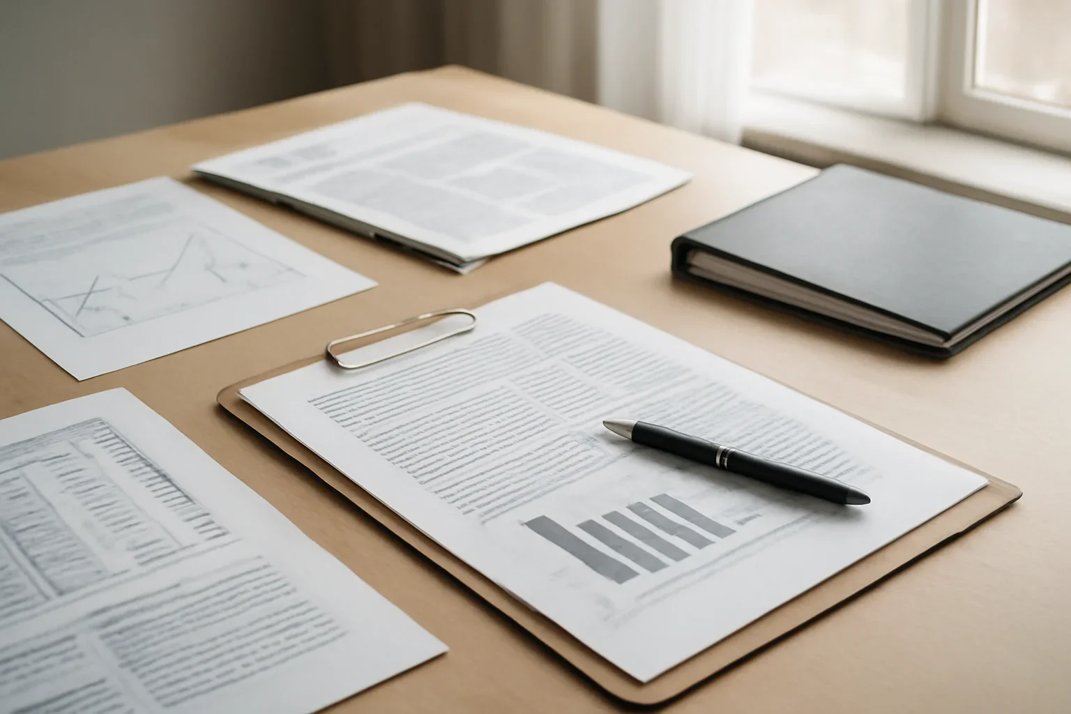 Editorial-style image for Public Health & Policy with health policy workspace with clinic notes, charts, and briefing papers