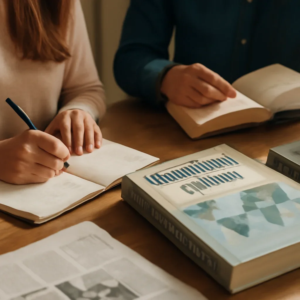 Closing call-to-action image for Student Diplomacy Careers featuring readers, notebooks, and international affairs material